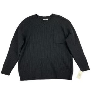 And Now This Mens Waffle-Knit V-Neck Pullover Sweater Black 2XL